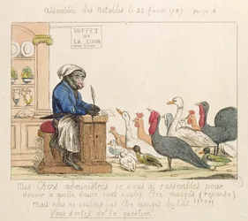 Karikatur der Versammlung der Notabeln, 22. Februar 1787 (farbige Radierung)